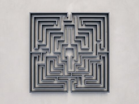 Minimalist clean grey geometric maze pattern isolated on a smooth light neutral background