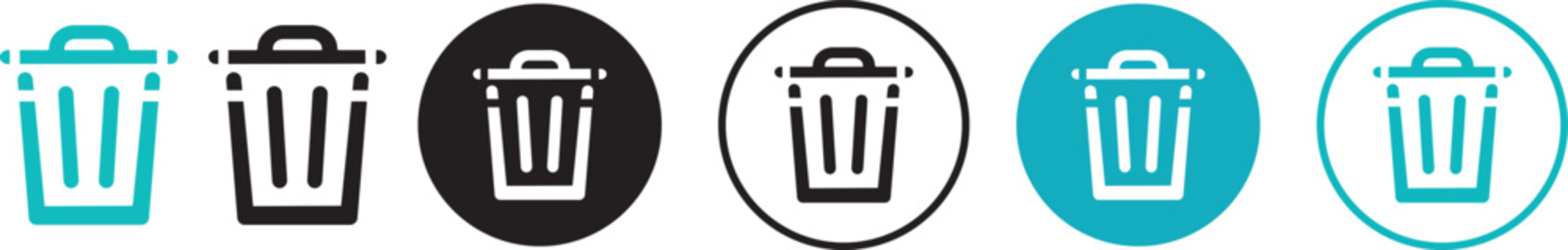 Trash bin and delete line icon set. Garbage bucket, recycle can, and clear data symbol collection. Remove unwanted file vector illustration
