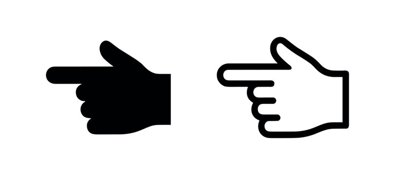 Hand pointing right direction icon set in glyph and outline style for navigation or instruction