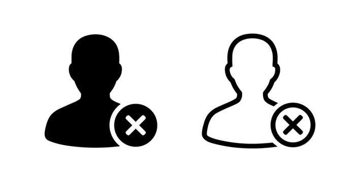 Delete user and remove contact icon set with person silhouette and x mark