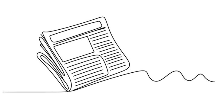 Continuous single line drawing of a folded newspaper daily media journal publication press release icon sketch vector graphic illustration black and white style Vector, illustration