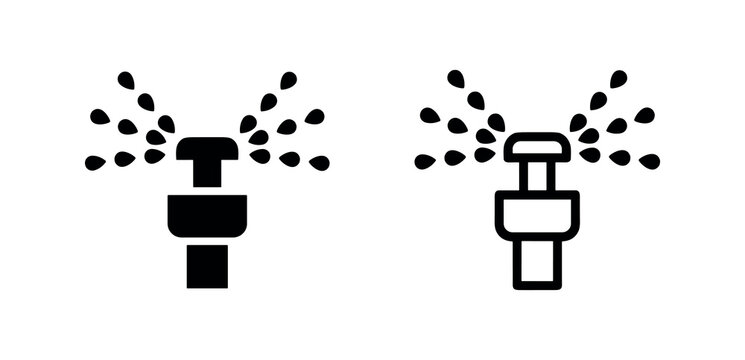 Water sprinkler icon showing irrigation system for garden, agriculture, lawn watering, or plant care