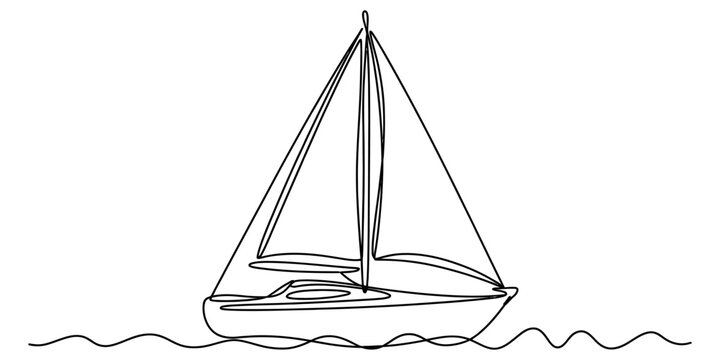 Continuous single line drawing of a simple sailboat sailing on the ocean waves representing a nautical journey travel adventure and summer vacation theme Vector, illustration