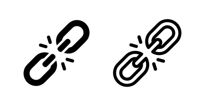 Broken link icon set, unlink or disconnected symbol in solid and outline style
