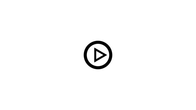 Minimalist white video play button icon on a black background.4k video animated