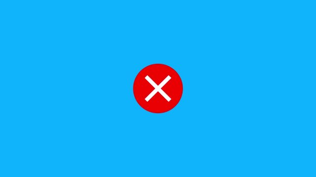 White cross mark icon on red circle background, symbol for failure, wrong and error sign for verification.4k