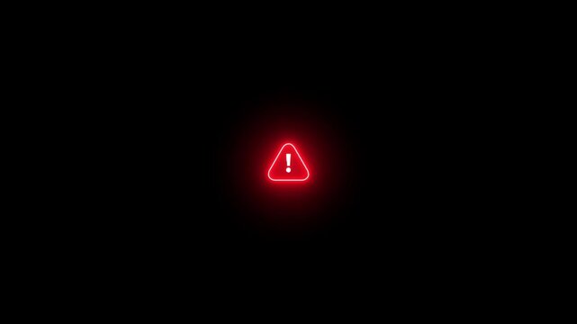 Neon line warning attention white color animation icon signal alert risk safety danger road warning sign 