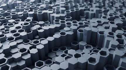 Obraz premium Digitally rendered 3d illustration shows an undulating surface formed by interconnected hexagonal columns displaying subtle grey tones.