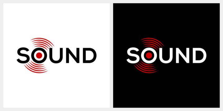 Sound typography word mark logo design with record for music studio recording