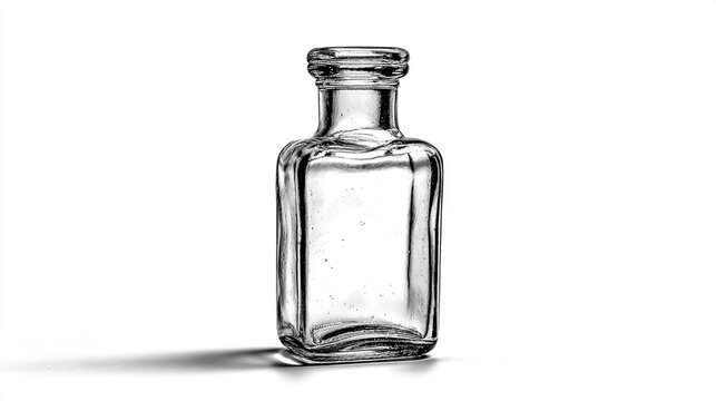 Sketch of an empty square glass apothecary bottle with apothecary.