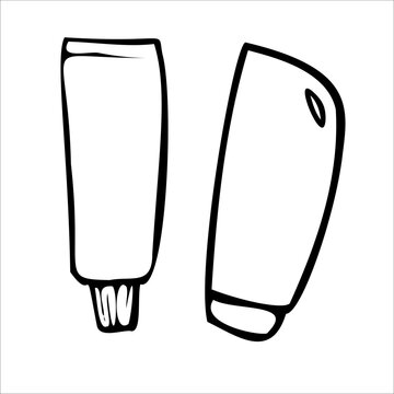Summer beach bag with a towel, water, and sunscreen stikers doodle outline vector