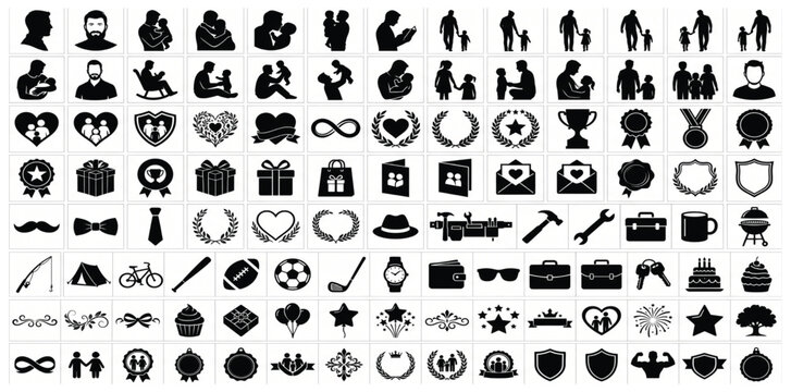 Father's Day Icons EPS Bundle | 100 Black Father & Family Silhouette Vector Designs