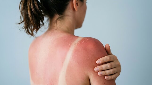 Person with red sunburned shoulder and arm
