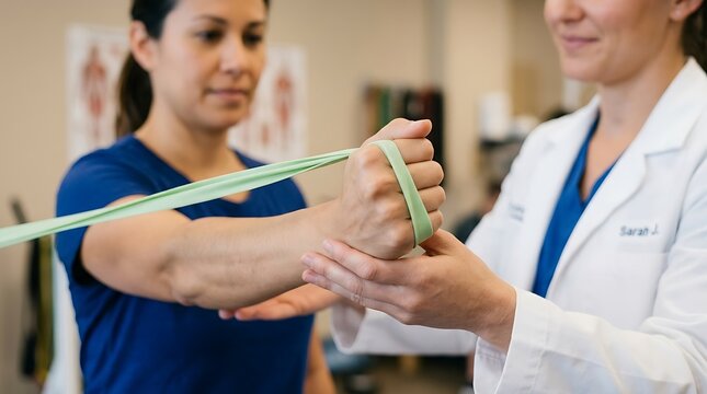Doctor examining patient's finger with medical tool