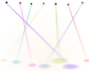 Obraz premium Colorful light beams shining down with bright circular spots on the ground creating a festive and magical atmosphere for events