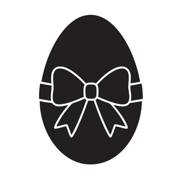 Egg with Ribbon Bow Silhouette Black Vector Easter Gift Icon Design