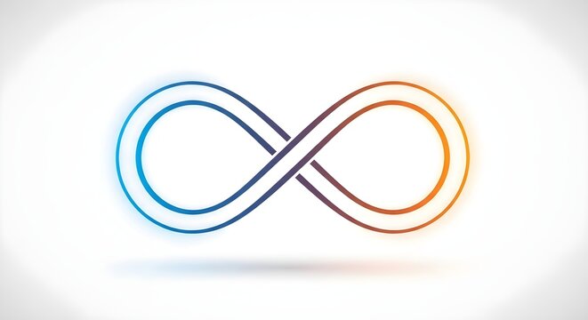 Modern Double Line Infinity Sign and Loop Symbol with Blue and Orange Gradient on White Background