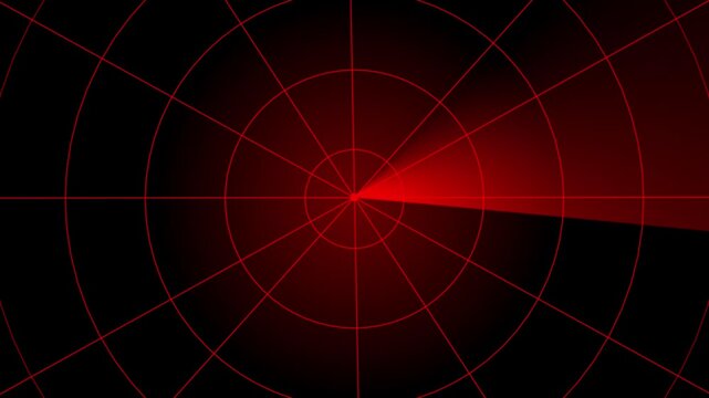 Simple Radar Scanning Navigation ,Abstract glowing neon radar screen style on dark background. Technology neon light plane radar icon conceptual location searching background 4k 