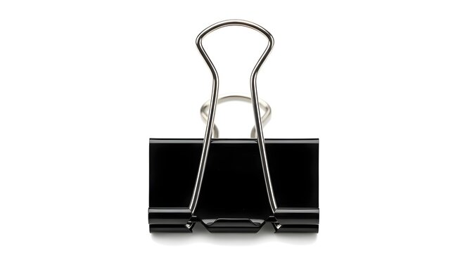 Black Metal Binder Clip Isolated on White Background