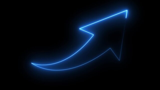 Neon business growth concept animated on black background.arrow growth, Neon line Cool linear animated.glowing neon home icon and black background.4k .