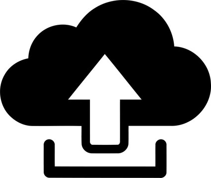 Black cloud upload icon for website and mobile app isolated on transparent background