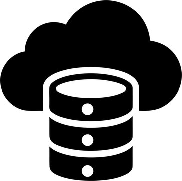 Black cloud icon with database server symbol isolated on transparent background
