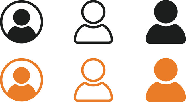 Person silhouette icons in black and orange set on a white background