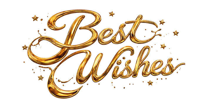 Elegant golden cursive text saying best wishes with decorative stars transparent background