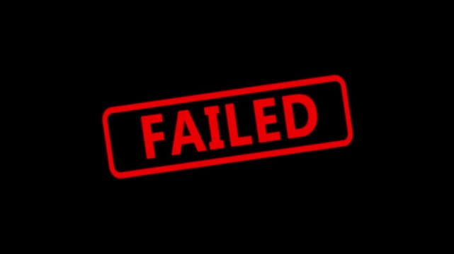 Red failed rubber stamp animation on black background, for business and, control concepts, rejected decline.