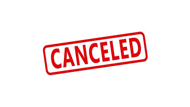 Canceled red rubber stamp impression on white background, business concept for cancellation, termination, or rejection.