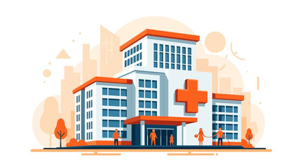 Obraz premium Modern Hospital Illustration: Healthcare Facility in Detailed Vector Art for Digital and Print Use