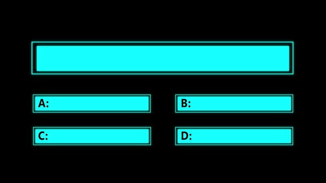 Neon blue hud quiz interface template with multiple choice options for digital presentations.