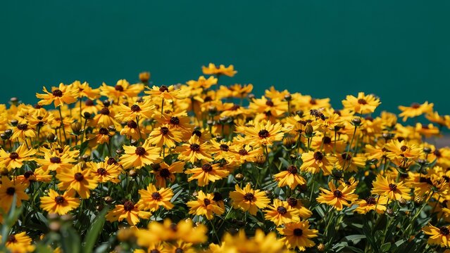 Bright Yellow Blooming Flowers Field Under Clear Sky Background
