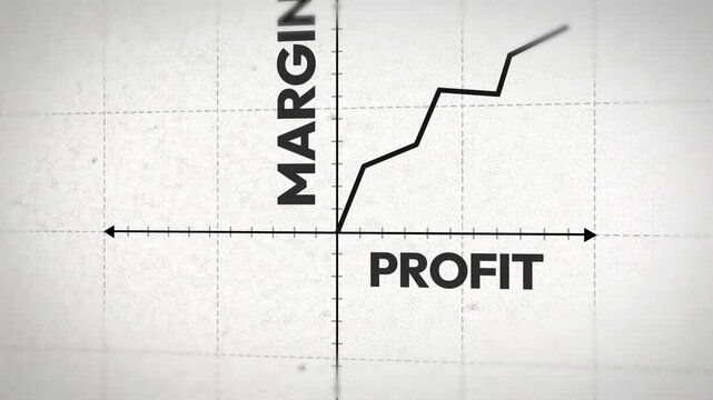 Business growth chart showing rising profit margin on graph with arrows and grid background, financial success concept 4k animation.