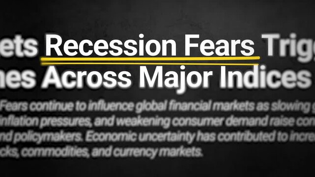 Economic news highlights recession fears rising and growth forecasts declining, impacting global financial and economic discussions, 4k animation.