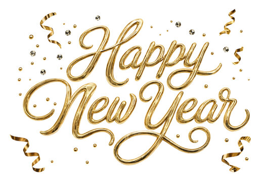 Elegant Golden New Year Celebration Greeting Design With Confetti Elements transparent background