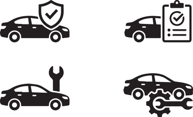 Fototapeta premium Set of car service and maintenance icons featuring vehicle insurance inspection repair and mechanical checkup symbols