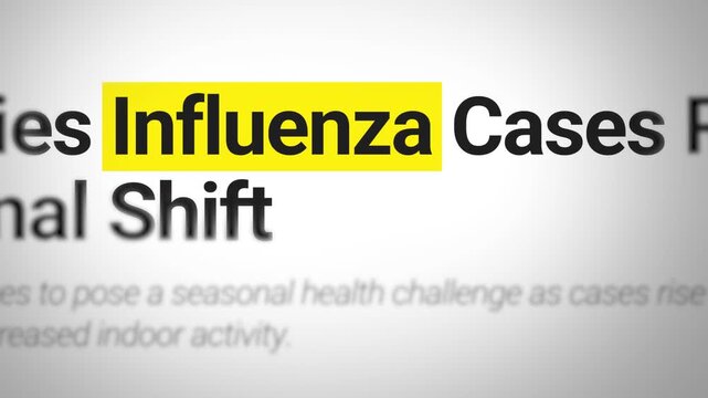 Highlighted influenza prevention message on annual vaccination importance, emphasizing timely vaccination to reduce illness and hospitalizations. 4k animation.