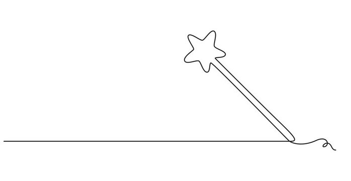 Magic stick one line continuous Line art Magic Wand Hand drawn vector art Magic wand linear drawn continuous icon Magic staff black one line vector icon continuous line drawing of magic wand with 4K