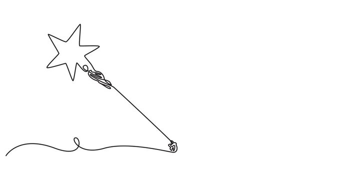 Magic stick one line continuous Line art Magic Wand Hand drawn vector art Magic wand linear drawn continuous icon Magic staff black one line vector icon continuous line drawing of magic wand with 4K