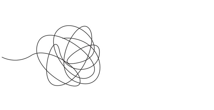 Animated self drawing of  Valentine's Day Heart Doodle Single Continuous Thin Line Drawing Border, Chaotically tangled line and tangled heart. Psychotherapy for couple concept of solving problems 