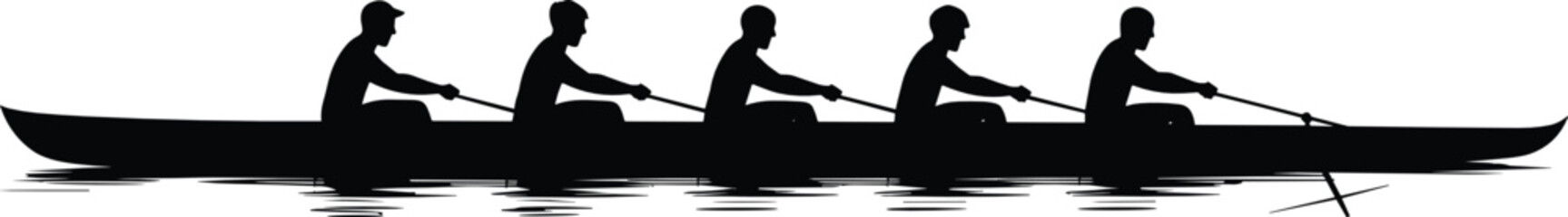 Rowing team silhouette vector featuring athletes paddling in boat water race sculling crew sport training championship © Olivia