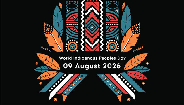 World indigenous peoples day celebration design with traditional patterns