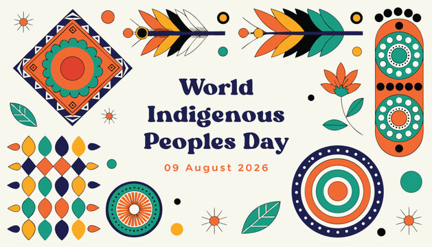 World indigenous peoples day celebration banner with ethnic patterns