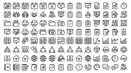 Obraz premium Collection Of Line Icons Representing Business Communication And Time Management