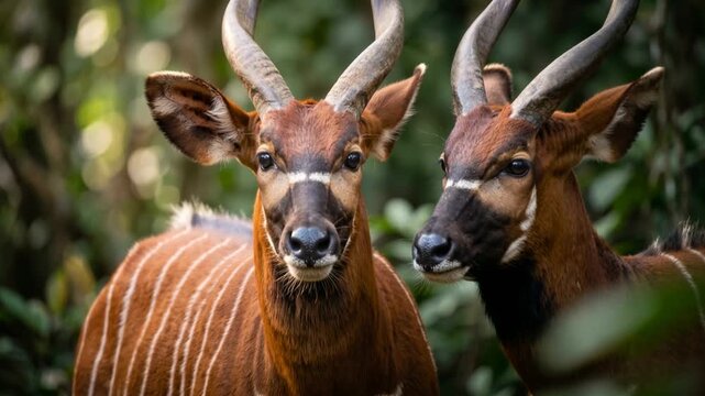two bongo antelope close up in aberdare national park kenya morning light video
