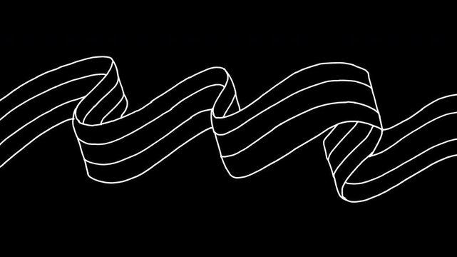 Wavy black ribbon with white lines minimal continuous flowing curved element sketch 4K Hand Drawn Animation with alpha transparent background