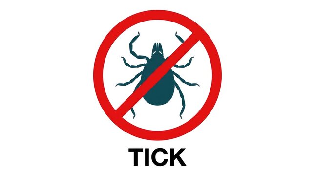 Dangerous black tick silhouette inside a bold red forbidden circle symbol representing effective pest control warning