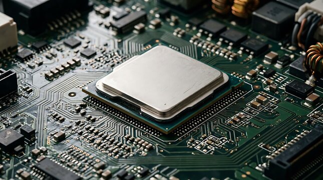 Close-up of a microprocessor on a circuit board designed for autosar standard systems in automotive electronics.