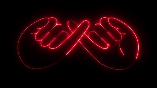 Glowing neon Pinky swear icon isolated on black background. friendship and loyalty icon featuring promise gesture symbols. animation